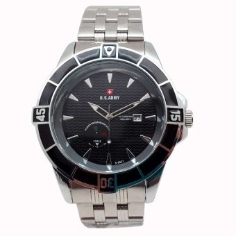 US Army - Jam Tangan Pria - Stainless Silver - Dial Hitam - US 555 ISR  