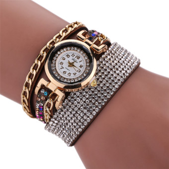 Useful colorful drill weaving belt South Korea cloth with soft nap fashion woman quartz watch Brown - intl  