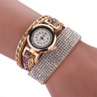 Useful colorful drill weaving belt South Korea cloth with soft nap fashion woman quartz watch Cream-colored - intl  