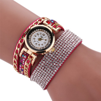 Useful colorful drill weaving belt South Korea cloth with soft nap fashion woman quartz watch Hotpink - intl  