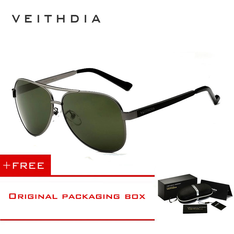 VEITHDIA Merek Baru Polarizerd Sunglasses Pria Sports Glass Mengemudi Cermin Hijau Lense Kacamata Matahari Vintage Eyewear Aksesoris 3152 (Silver) [Beli 1 Gratis 1 Freebie]