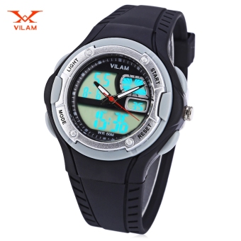 VILAM 14013S Dual Movt Digital Quartz Sports Watch Calendar Alarm Chronograph Display Wristwatch (BLACK)  