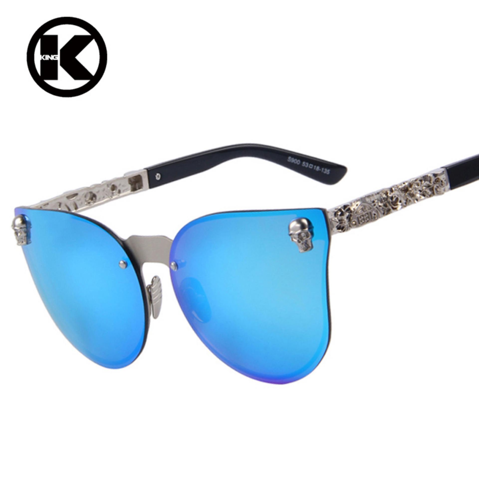 Wanita Gothic Sunglasses Pria Tengkorak Bingkai Metal Temple Sunglasses Oculos De Sol UV400-Intl