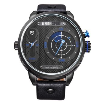 Watch Men 2016 Luxury Brand Famous Waterproof Quartz Analog DisplayBig Dial Leather Band Sport Military Watch Men WH3409(Blue) - intl  