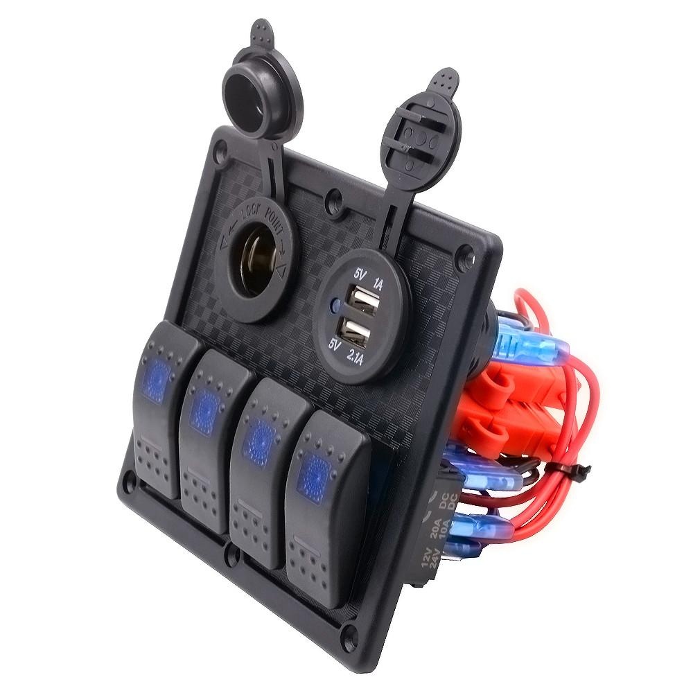 Waterproof Auto ATV Marine Boat 4 Sirkuit Geng Biru LED Rocker Panel Switch-Intl