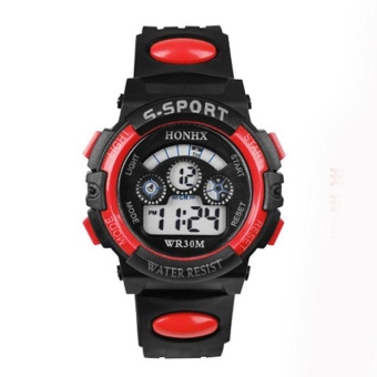 Gambar Waterproof Children Boy Digital LED Quartz Alarm Date Sports Wrist Watch Red   intl