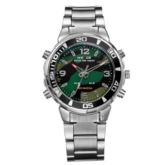 WEIDE Men's Fashion Sport LED Analog Digital Quartz Waterproof Silver Steel Watch  
