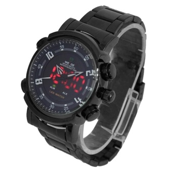 WEIDE WH1101 LED Time Date Display Alarm Wristwatch 30m Waterproof Stainless Steel Strap Quartz Sport Watch For Men(Black) - intl  