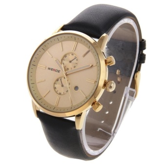 WEIDE WH3302 Calendar Display 2 Decoration Dials Wristwatch 30m Waterproof Leather Strap Quartz Sport Watch For Men(Gold) - intl  