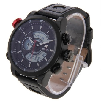 WEIDE WH3401 Digital LCD Dual Time Date Display Alarm Wristwatch 30m Waterproof Leather Strap Quartz Sport Watch For Men(Black) - intl  