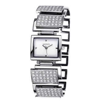 WeiQin 2703 Simple Scale Rectangle Dial Fashion Women Quartz Watch With Alloy and Full Rhinestones Band (Silver + Silver) - intl  