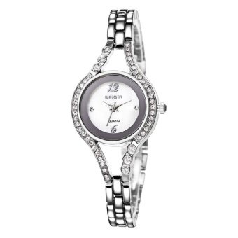 WeiQin 2724 Rhinestone Scale Shell Dial Arc Rhinestone Dial Fashion Women Quartz Watch With Alloy Band (Silver + White) - intl  