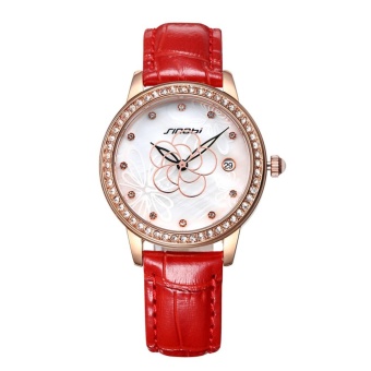 weishi SINOBI Brand Watch Women PU Leather Fashion Quartz Wristwatch Crystal Rhinestone Luxury Lady Elegant Watches Feminino (red)  