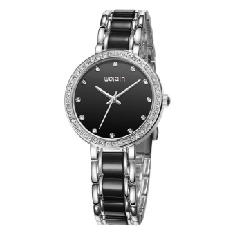 weishi WEIQIN Luxury Brand Watches Women Silver Black Shell Dial Rhinestone Wristwatches Quartz Ladies Watch s (silver black black)  