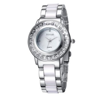 weishi WEIQIN Rhinestone Rose Gold Wrist Watch Women Luxury Brand Fashion Ladies Dress Watches Quartz Watch s Feminino (silver white)  