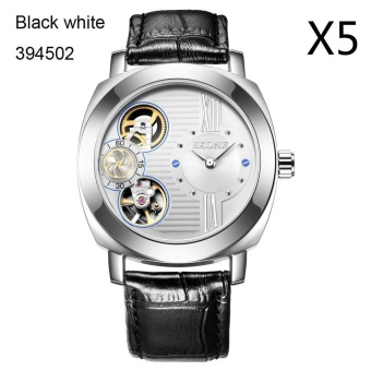 Wholesale SKONE 3945 Automatic Watches Men Mechanical Quartz Dual Movt New Brand Genuine Leather FCasual Sport Skeleton Watch relogio masculino, 5pcs/pack - intl  