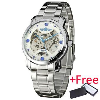 WINNER Luxury Mens Skeleton Automatic Watch Jam Tangan es Imported Mechanical Movement Luminous Hands Full Stainless Steel Watch Jam Tangan for Male 215  