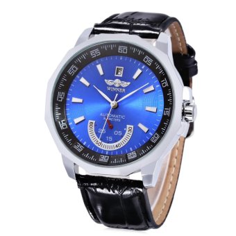 WINNER Male Auto Mechanical Watch Date Display Working Sub-dial Wristwatch BLUE AND BLACK - intl  