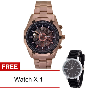 WINNER Men Skeleton Stainless Steel Mechanical Watch (Black) [Buy 1 Get Freebie]  