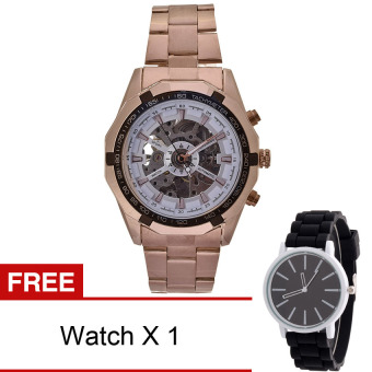 WINNER Men Skeleton Stainless Steel Mechanical Watch (White) [Buy 1 Get Freebie]  