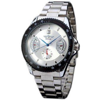 WINNER Silver Stainless Steel Automatic Mechanical Mens Sport Watch White Dial WW305  