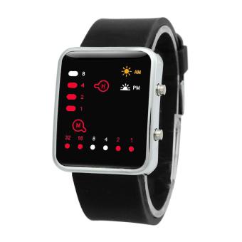 Gambar Women Mens Digital Red LED Sports Watch Binary Wristwatch Silicone Black   intl
