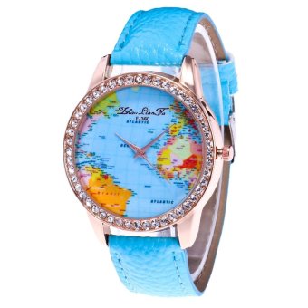 Women World Map Quartz Leather Analog Wrist Watch Round Case Watch - intl  