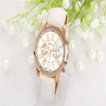 Women's Geneva Watch Fashion Roman Numerals Analog Quartz Leather Watch - White - intl  