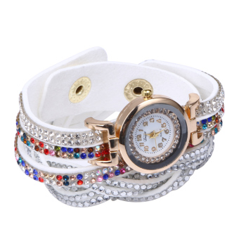 WomenRhinsetoneeather Braceset Quartz Watch (White)  