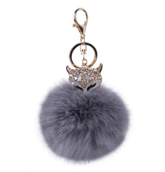 Gambar woowof Artificial Fox Fur Ball Inlaying Pearl Rhinestone Key Chain(Grey)   intl