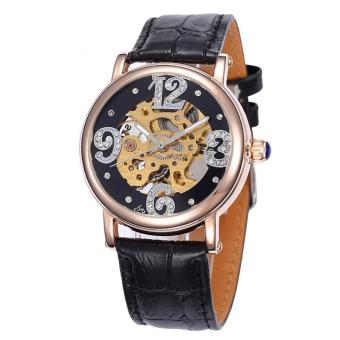 wuhup New Women Mechanial Watches Shenhua Top Brand Luxury Rose Gold Automatic Mechanical Skeleton Watches Women 30M Waterproof Reloj (Black)  