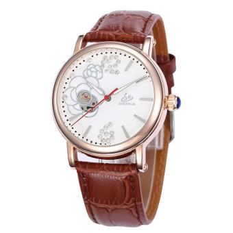 wuhup Shenhua Top Brand Luxury Rose Gold Watches Women 30M Waterproof Skeleton Automatic Mechanical Watches For Women Wristwatch Reloj (Brown)  