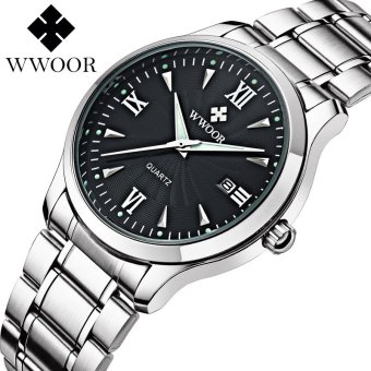 WWOOR 8809 Watches Men Fashion Casual Top Brand Luxury Business Full Steel Waterproof Quartz Wrist Watch Male Clock, Black - intl  