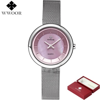 WWOOR Brand Luxury Ladies Casual Quartz Watch Women Waterproof Clock Steel Bracelet Women Watches + free gift box - intl  