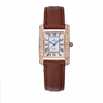 WWOOR Extendable Women Watches Women Genuine Leather Square Luxury Dress Watch Ladies Quartz Watch (Brown Rose Gold) - intl  