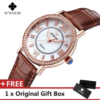 WWOOR Top Luxury Brand Watch Famous Women's Fashion Quartz Bracelet Watches Waterproof Dress Leather Women Wristwatch Gift For Female Brown - intl  