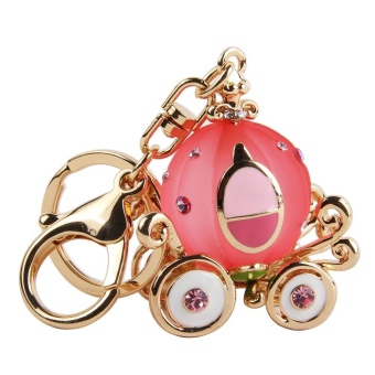 Gambar xiuya Fashion Pumpkin Carriage Shape Alloy Rhinestone Keychain KeyRing(PinkGlod)   intl