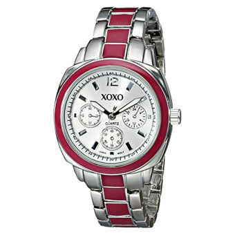 XOXO Women's XO111 Silver Dial Silver-tone and Pink Enamel Bracelet Watch (Intl)  