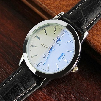 YAZOLE 296 Calendar Men's Watch Waterproof Luminous Quartz Watch (White/Black) - intl  
