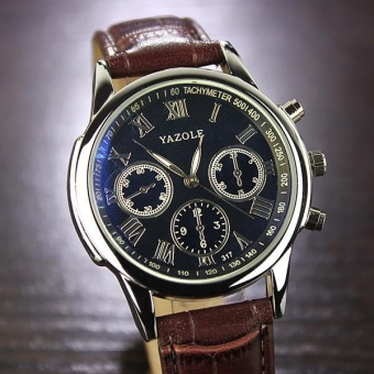 Yazole 317 Men Business Waterproof Belt Non Machinery Luminous Quartz Watch (Black/ Brown) - intl  