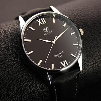 Yazole 318 Men Business Rome Black Leather Strap Quartz Watch - intl  