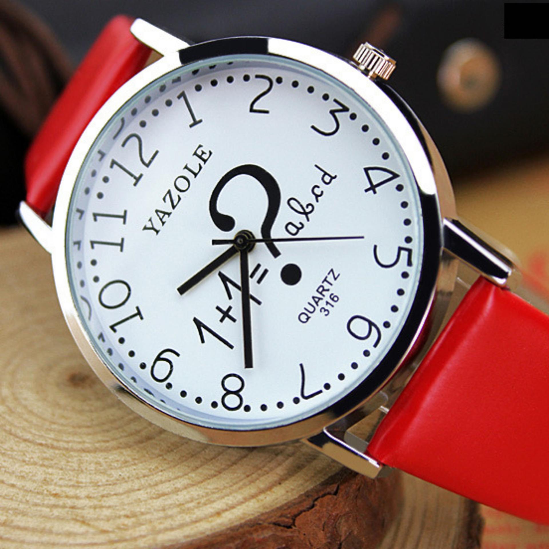 YAZOLE Classical Kids Leather Band Fashion Girls Joker StudentSport Quartz Wrist Watch YZL316-Red .