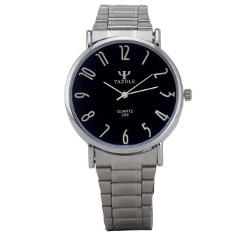 Yazole Men Quartz Bluelans Glass Silver Alloy Strap Watch (Color:Black)  