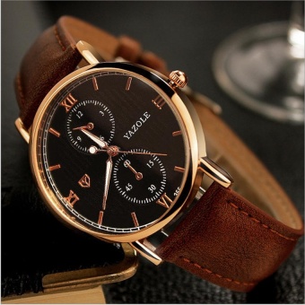 Yazole Men's Business Quartz Watch Fashion Leather Strap Luxury Wristwatch Luminous Waterproof Watch 355(Black) - intl  