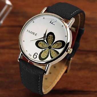 Yazole Women Flower Quartz Wrist Watch (Gold+Black)  