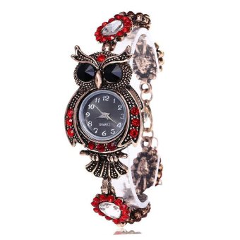 YBC Women Vintage Owl Bracelet Rhinestone Quartz Watch - intl  