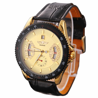 Yika Mens Auto Mechanical Sketeton Leather Analog Wrist Watch (Yellow)  