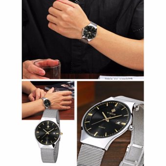 YingWei WWOOR Brand New Watch Men Date Waterproof Quartz-watch Stainless Steel Mesh Strap Ultra Thin Dial Clock (Black) - intl  