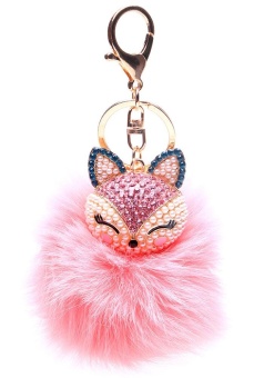 Gambar yiuhua Artificial Fur Pearl Rhinestone Ball Key Chain For Car Key Ring Bag Charm (Pink)   intl