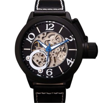 YJJZB BIG CROWN watches men luxury brand winner sports militaryskeleton wristwatches automatic wind mechanical watch leather strap - intl  